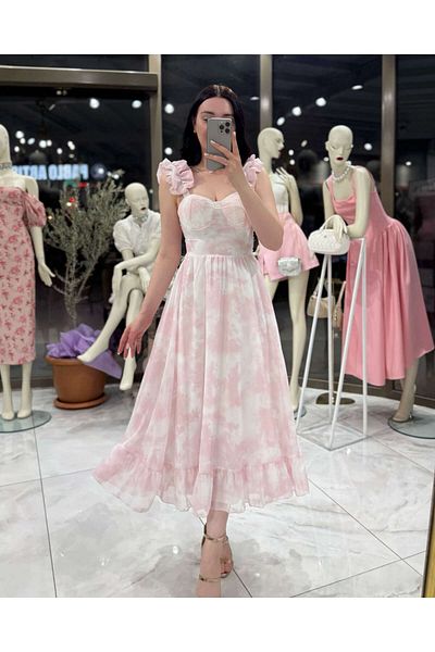 missswans Rochie din șifon cu model cu volane Leya Dusty Pink