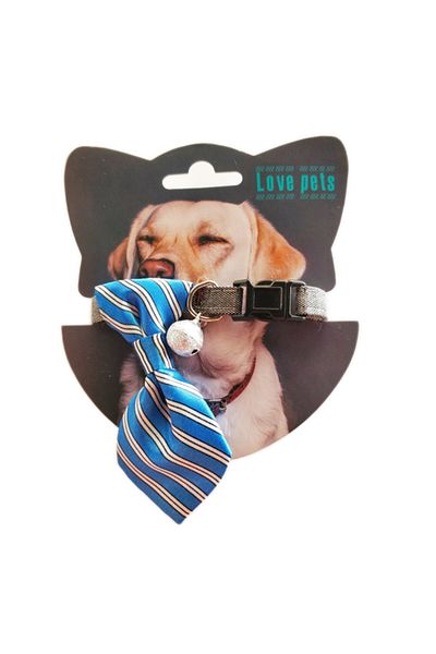 Ropet Adjustable Collar with Tie for Dogs and Cats, Small Size, with Bell, Blue Pattern