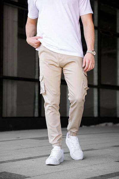 Pobudo Cargo Pocket Gabardine Fabric Beige Color Men's Trousers