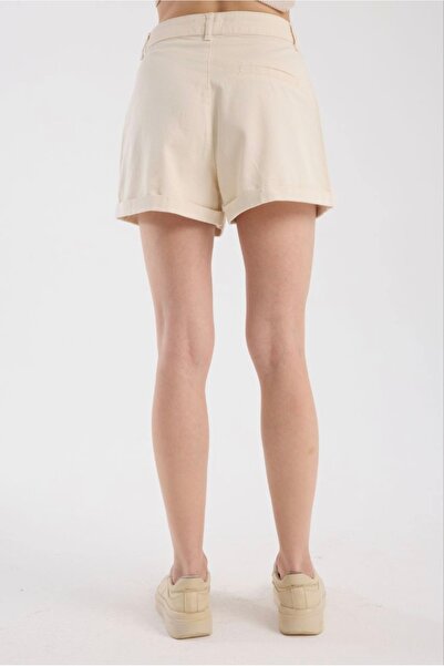 Ninti Boutique Keten krem yazlık şort