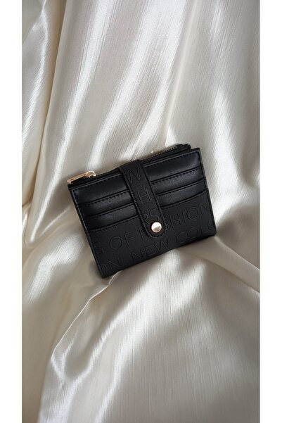 MODA Black Text Patterned Women's Wallet - Card Holder, Snap Closure, Faux Leather