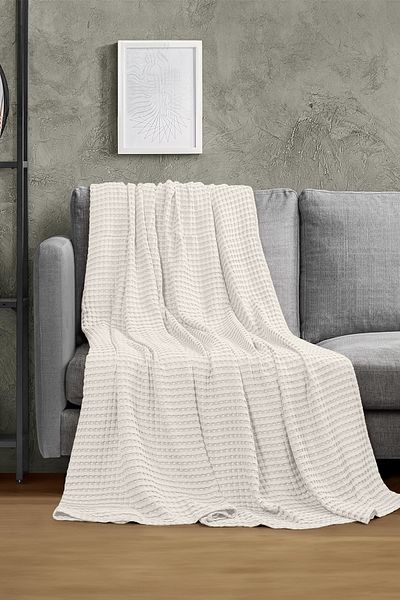 TeksNil Home |   100% Cotton Waffle Pattern Single Cream Pique |   Bedspread |   160 X 230 |   Multi-Purpose Cover