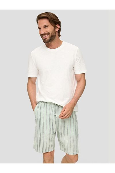 s.Oliver Men's Shorts Made Of Cotton And Linen Blend, Striped Print, Mint Green