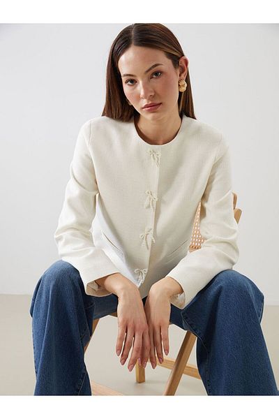 LC Waikiki Kurtka damska LCWAIKIKI Classic Crew Neck Bow Detail