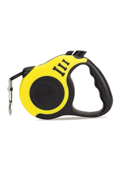 Ropet Retractable leash with ergonomic handle, brake button, tape type, Length 5m, Yellow