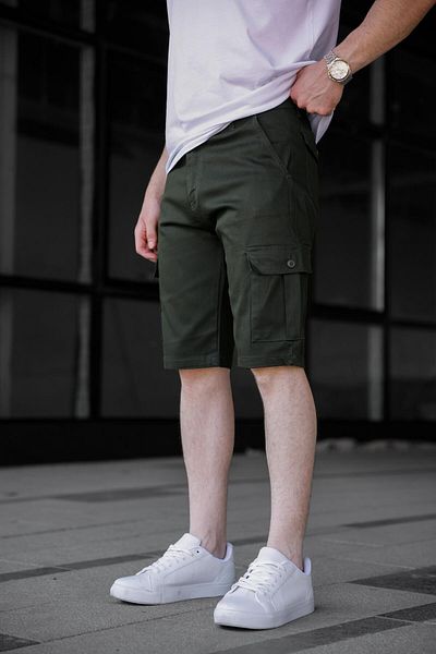 Pobudo Khaki Color Cargo Pocket Gabardine Men's Shorts
