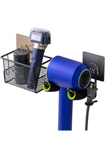 Wanglaism hair dryer holder, metal/sponge, black/green, 28 x 8.5 x 8.5 cm