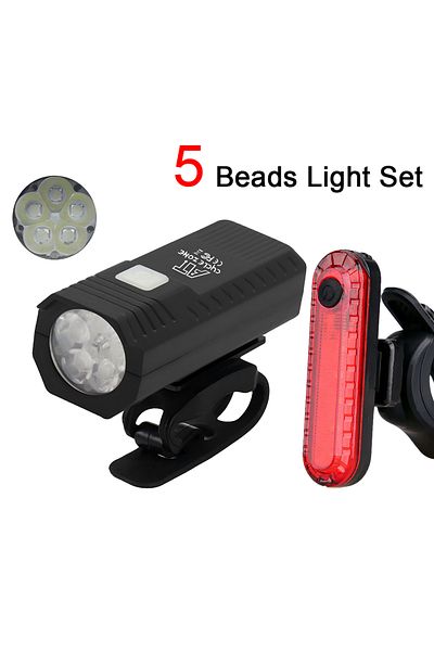 Choice 5 Beads Set Usb Rechargeable Bike Light Front Light Red Taillight Easy To Install 3 Modes Bicycle Ac