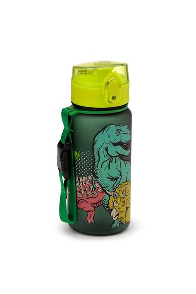 Puckator Pop top water bottle, for children, Dinosauria, impact resistant, Ecozen, BPA free, 350 ml