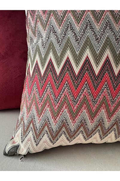 ref crea Marea Zigzag Patterned Woven Throw Pillow Cover Claret Red
