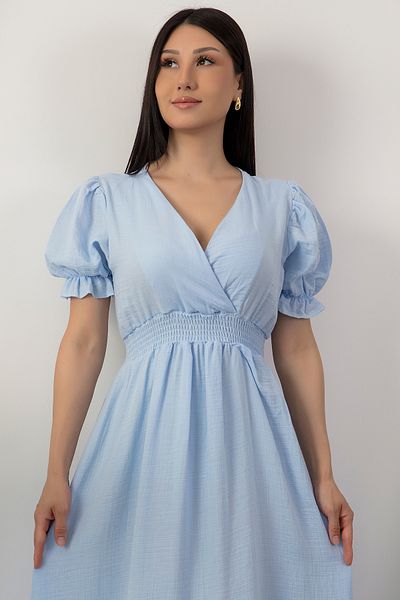 PULLIMM Double Breasted Collar Waist Gipeli Short Sleeve Dress Dks1292