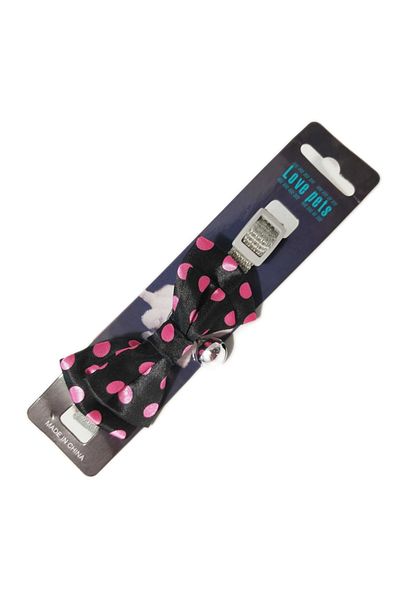 Ropet Adjustable Bow Tie Collar for Dogs and Cats, Small Size, with Bell, Pink Motif