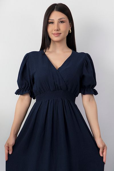 PULLIMM Double Breasted Collar Waist Gipeli Short Sleeve Dress Dks1292
