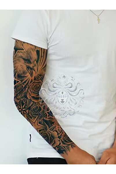 Attach GZQB-035 YARI KALICI KARTAL YILDIZ VE GÜL DESEN KOL DÖVMESİ-TATTO