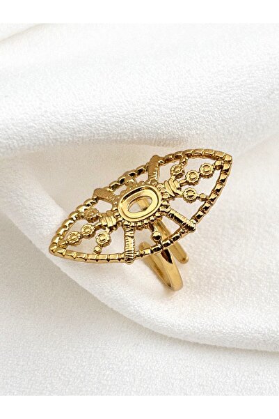 Siya Silver Kararmaz Çelik Hint Model Gold Renk Ayarlanabilir Kadın Yüzük