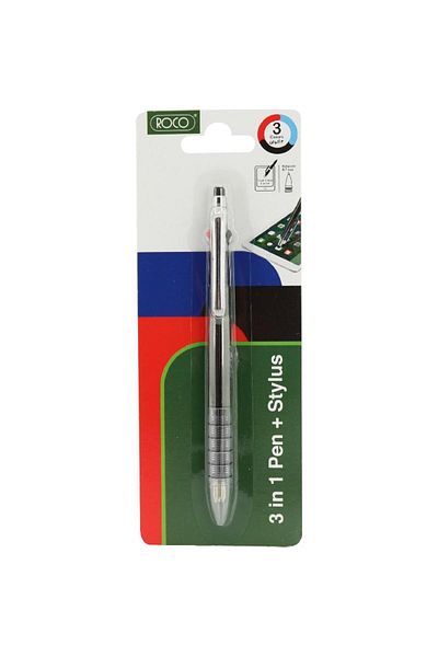 Roco Stylus 3 + 1 Ballpoint Pen – Black, Blue, Red Ink, 0.7 mm