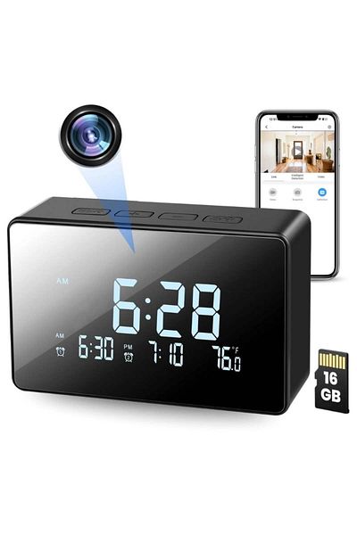 iUni Mini Camera Clock iUni IP61, Wi-Fi, 16GB, Full HD, Night Vision, Indoor Thermometer
