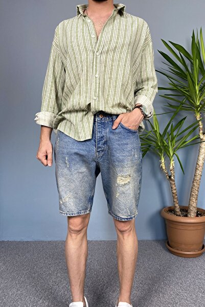 Alışveriş Sokağı Ripped Detailed Stonewashed Denim Shorts