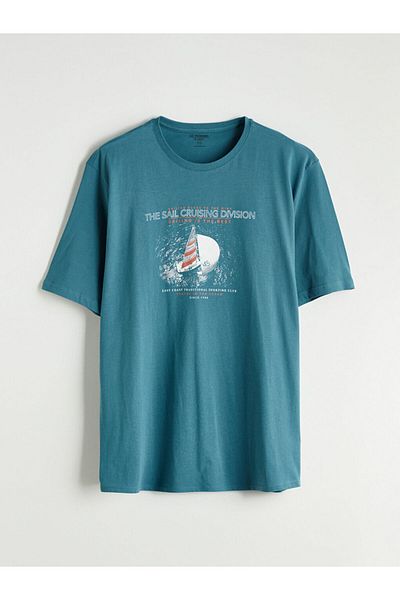 LC Waikiki Petrol Crew Neck Printed Combed Cotton Men's T-Shirt