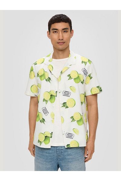 s.Oliver Men's Short-sleeved Shirt, Lime Print, Regular Fit