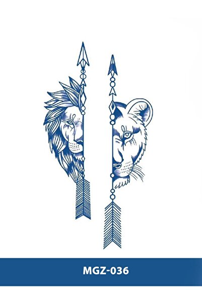 Attach MGZ-036 DİŞİ ERKEK ASLAN VE OK DESEN ORTA BOY YARI KALICI DÖVME-TATTO