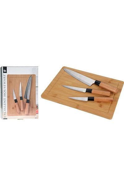 Excellent Kitchen knife set with 4-piece bamboo cutting board