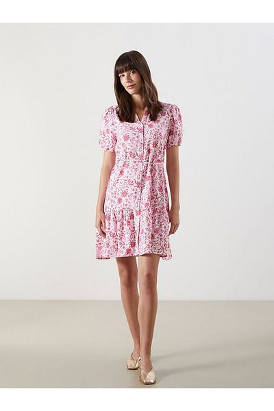 LC Waikiki Lcw Comfort Scoop Neckline Patterned Mini Shirt Dress