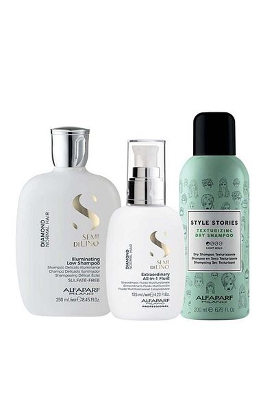 Alfaparf Milano Alfaparf Semi Di Lino Diamond Shine Șampon 250ml + Șampon Uscat 200ml + Fluid Strălucitor 125ml