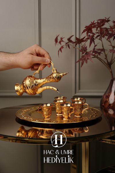 Hac Umre Hediyelik Zemzem Team |   Gold Zemzem Presentation Set |   Zemzem Tray, Jug and Cup Set