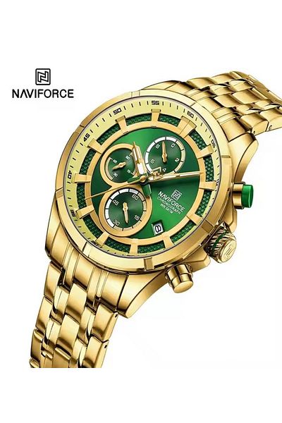 Naviforce hronograph Waterproof Luminous Stainless Steel Quartz Brand Gold Men's Wrist Watch for Men