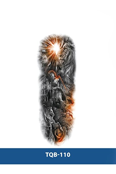Attach TQB-110 SAVAŞCI VE ASLAN DESEN GEÇİCİ KOL DÖVMESİ-TATTO