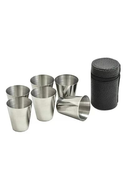 OEM Set of 6 stainless steel shot glasses, 30 ml, with synthetic leather case