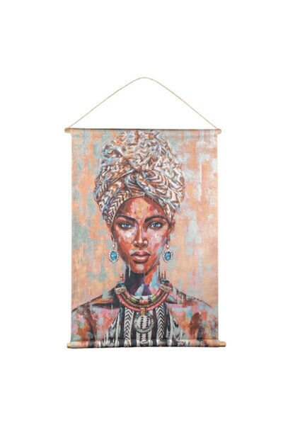 OEM Ramă pânză cu bețe de lemn, Figură feminină, colorată, 76x97 cm