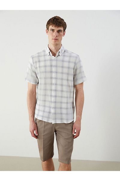 LC Waikiki Southblue Men's Regular Fit Short Sleeve Linen Blend Shirt