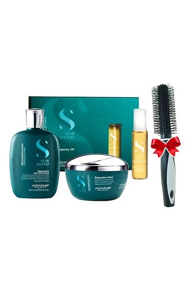 Alfaparf Milano Set Reconstrucție Alfaparf Semi Di Lino: Șampon 250ml + Mască 200ml + Ser 6x13ml + Perie de păr