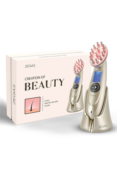 ZEQAS 7-Function Laser & Vibration Electric Toothbrush Wireless USB – Regeneration & Anti-Hair Loss, Gold
