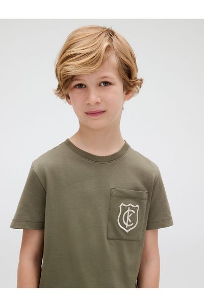 Calvin Klein Boys Dusty Olive Crest Logo Pocket Short Sleeve T-Shirt