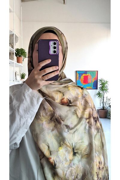 Lavena scarfs Seria de primăvară șal moale digital din bumbac cu model floral - verde