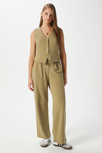 Ritnice Women's Petra Oil Green Vest Lycra Pants Bottom Top Set