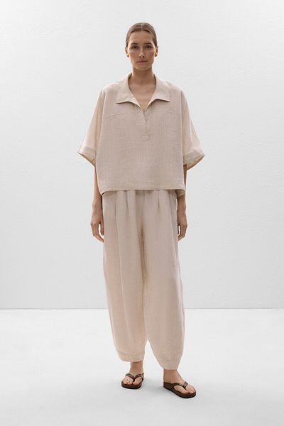 Oysho Oversize short-sleeved 100% linen shirt