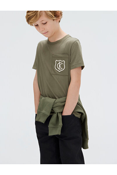 Calvin Klein Boys Dusty Olive Crest Logo Pocket Short Sleeve T-Shirt