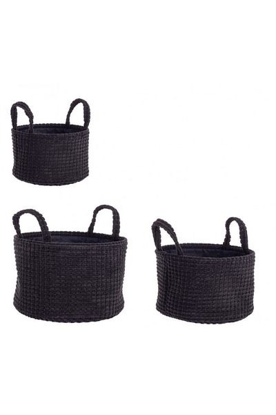 Bizzotto Set 3 baskets textile black 24x14 cm, 27x16 cm, 30x18 cm