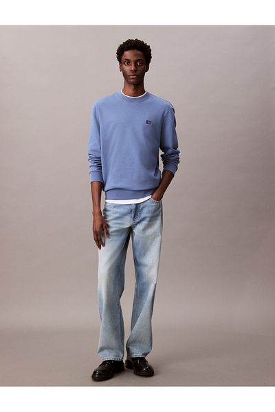 Calvin Klein Male Dull Nile Blue Cotton Terry Badge Sweatshirt