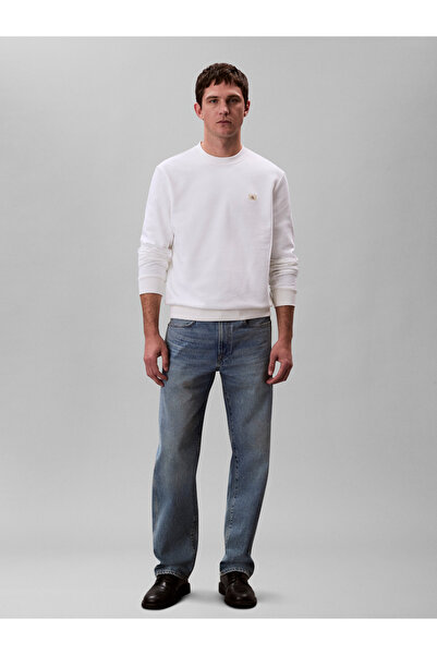 Calvin Klein Male Bright White Cotton Terry Badge Sweatshirt