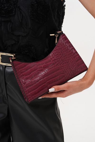 Güce Geantă de mână și de umăr Baguette Baguette cu model de crocodil roșu Claret Gc009016K