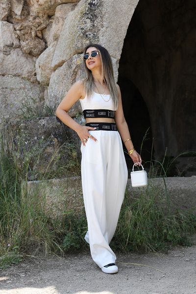 bytugcekaya White Mix-It Waist Written Trousers