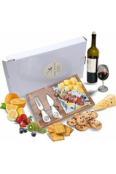 Brands For Less Charcuterie Boards, Wooden Cheese Server Tray with Knife Set, Chauratri Serving Gift for Mothers Day