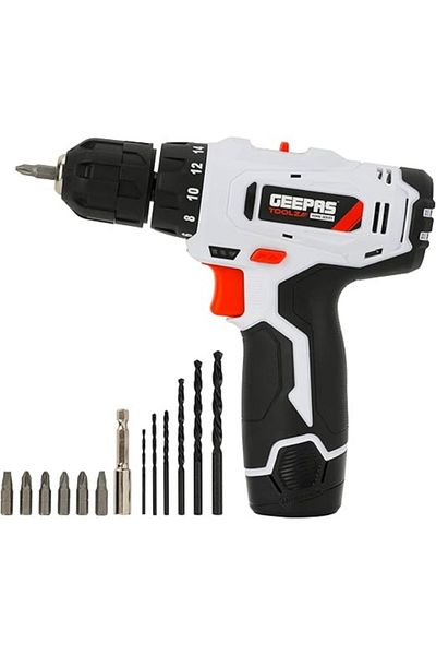Geepas 12V Cordless Percussion Drill - Hammer Function, Screwdriver with 13 Pcs Dril