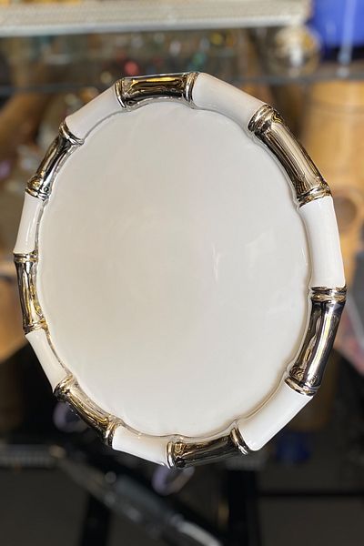LEMİ DEKORASYON Porcelain Bamboo Presentation Bowl with Silver Detail