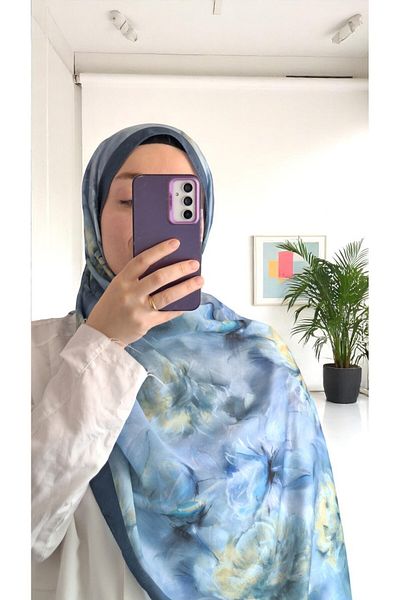 Lavena scarfs Seria de primăvară șal moale digital din bumbac cu model floral - Indigo